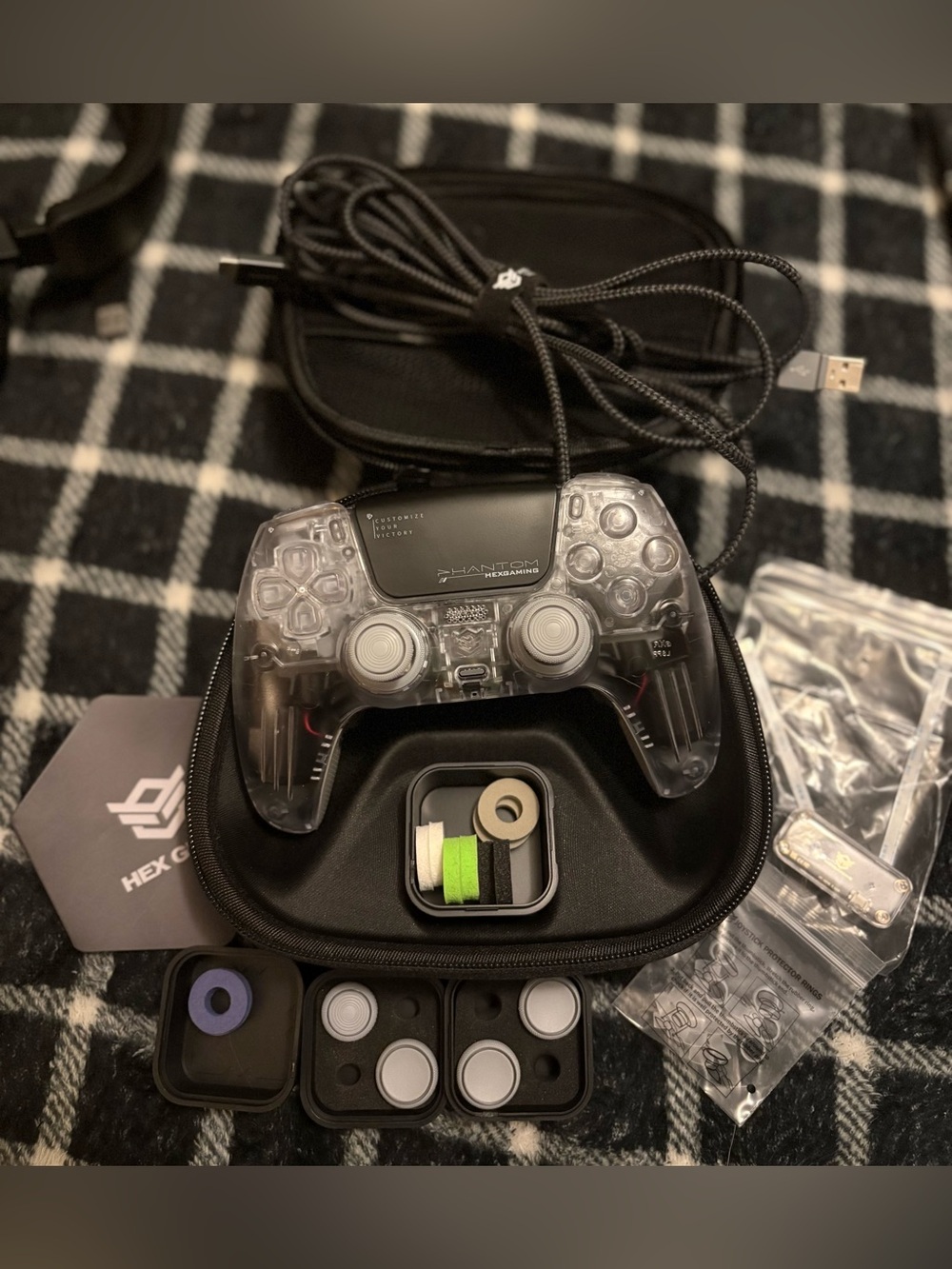 HEXGAMING PHANTOM Controller with Case , Charging Cable & Joysticks Aiming Rings
